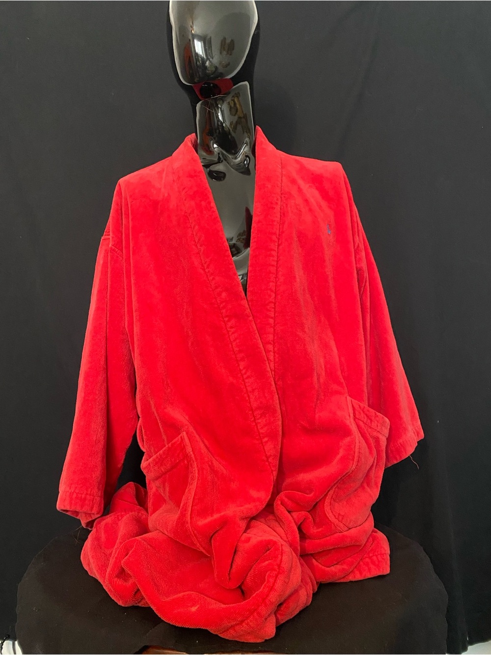 Vintage Polo Red Plush Unisex Robe - Cozy Shawl Collar Bathrobe with belt